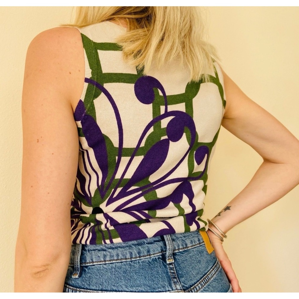 Vertigo Paris Knit Tank Top Purple Green Floral Artsy Scoop Neck Fairy‎ Size Med - Picture 2 of 9